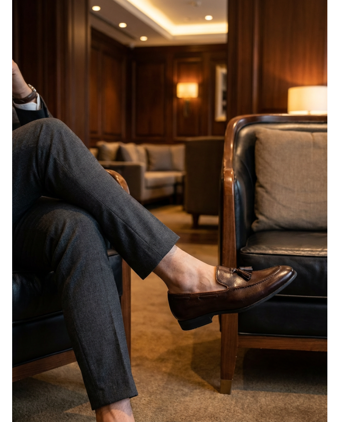 Cravate.tn | Mocassins cuir À Pampilles Bernard - Marron