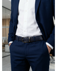 Ceinture cuir grainé réversible : Bleu marine & noir