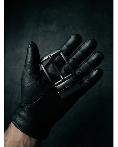 Ceinture cuir grainé réversible : Bleu marine & noir