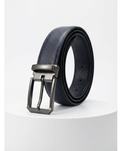 Ceinture cuir grainé réversible : Bleu marine & noir