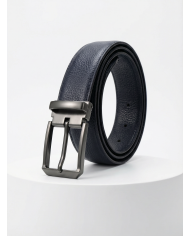 Ceinture cuir grainé réversible : Bleu marine & noir