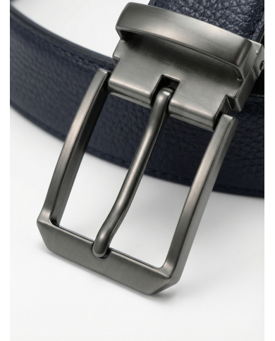 Ceinture cuir grainé réversible : Bleu marine & noir