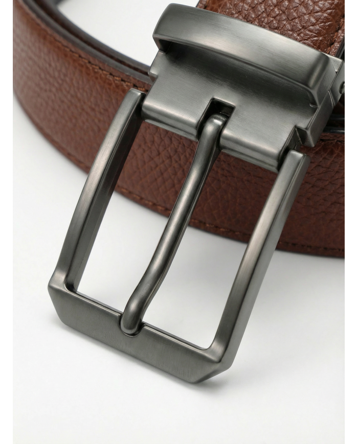 Ceinture cuir réversible : marron crispé et noir