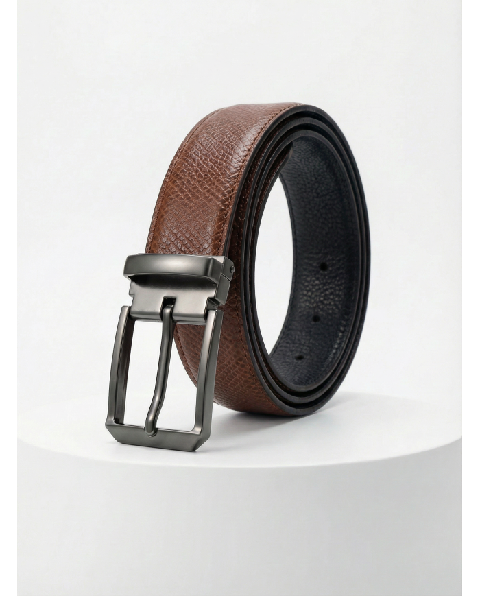 Ceinture cuir réversible : marron crispé et noir