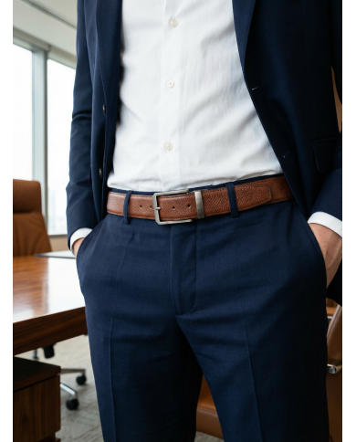 Ceinture cuir réversible : marron crispé et noir