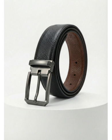 Ceinture cuir réversible : marron crispé et noir