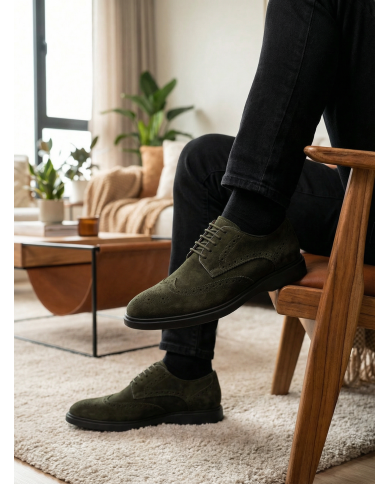 Chaussures Lorenzi en cuir daim : vert foncé