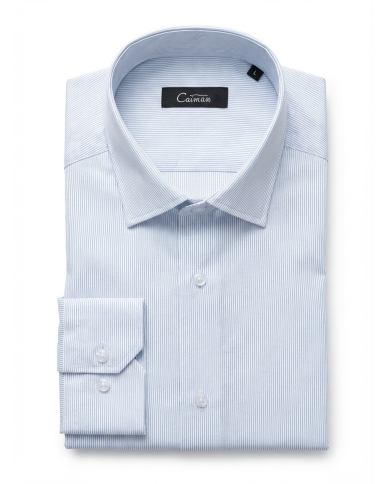 Pack 2 Chemises Col ouverte en popeline Blanche avec rayure blanche et bleu marine