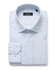 Pack 2 Chemises Col ouverte en popeline Blanche avec rayure blanche et bleu marine