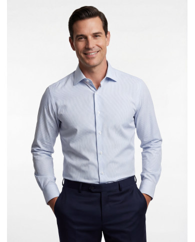 Pack 2 Chemises Col ouverte en popeline Blanche avec rayure blanche et bleu marine