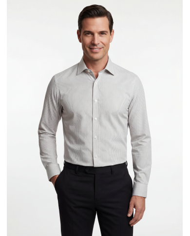 Pack 2 Chemises Col ouverte en popeline Blanche avec rayure blanche et bleu marine