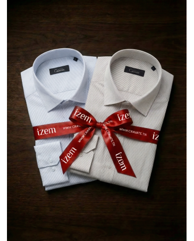 Pack 2 Chemises Col ouverte en popeline Blanche avec rayure blanche et bleu marine