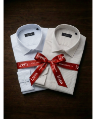 Pack 2 Chemises Col ouverte en popeline Blanche avec rayure blanche et bleu marine