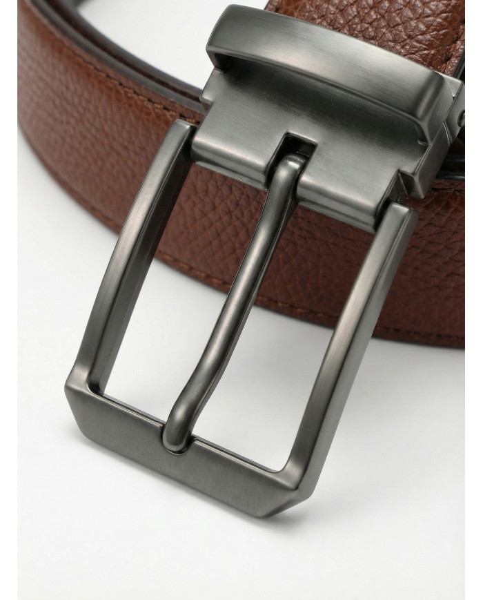 Coffret ceinture cuir réversible noir grainé et marron crispé & porte clé en cuir