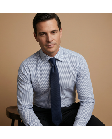 Chemise col Français Blanche avec rayure bleu tissé