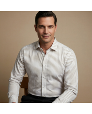 Chemise col Français Blanche avec rayure beige tissé